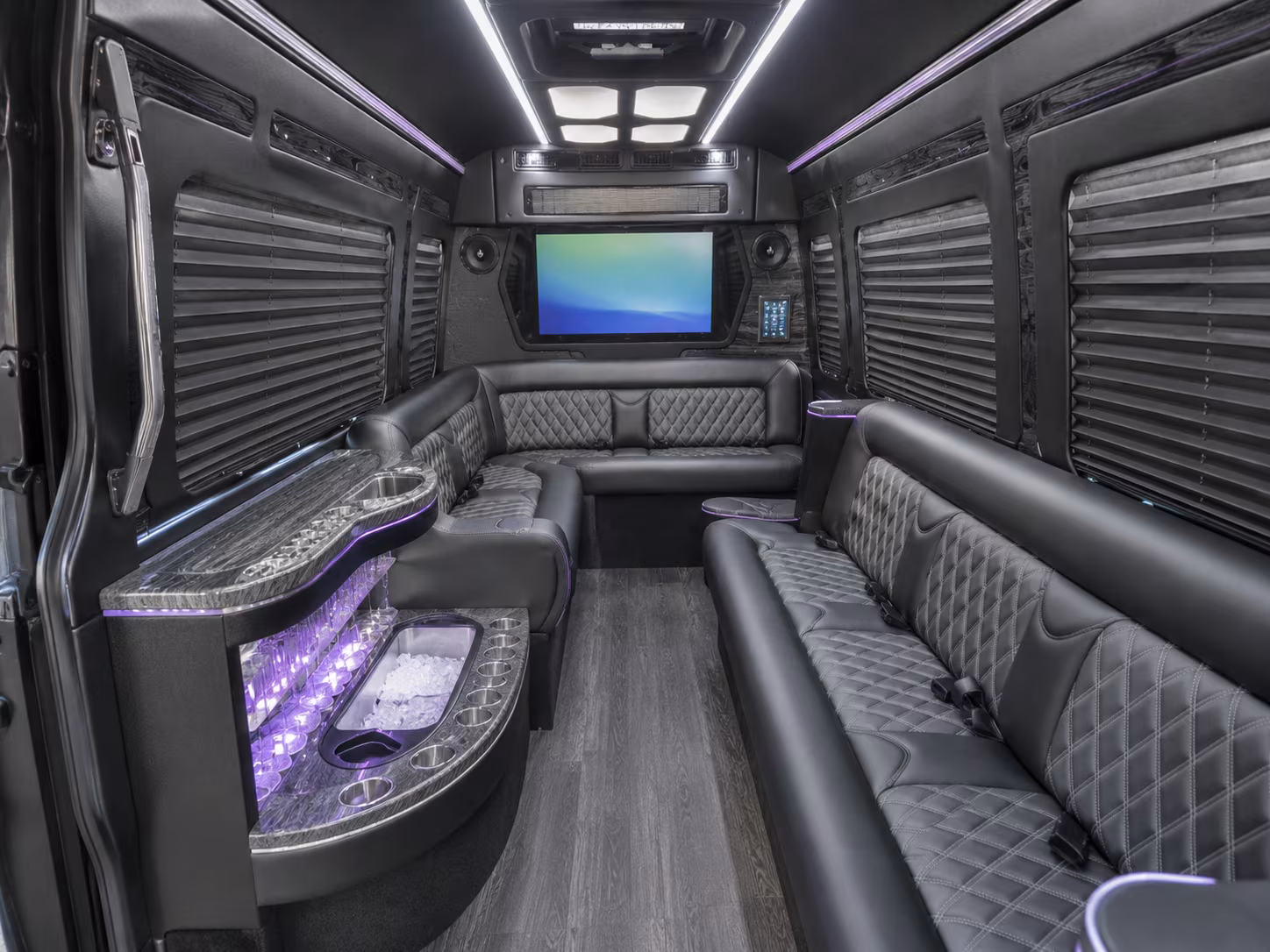warren 18 passenger party bus inside